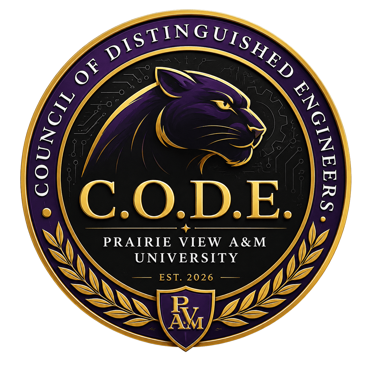 Council of Distinguished Engineers crest — Prairie View A&M University, established 2026